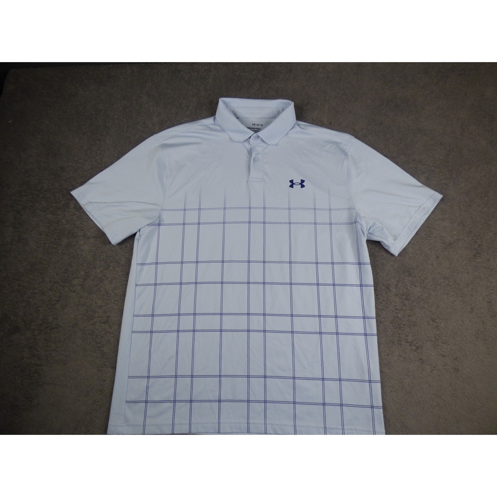 Under Armour Mens Performance Polo Shirt Large Blue Windowpane Grid Golf Top